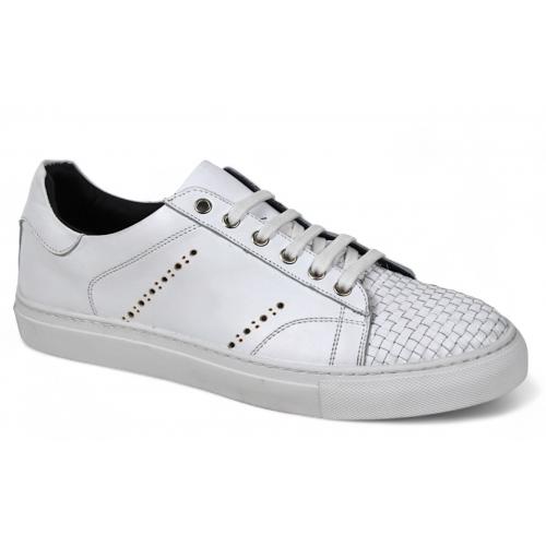 Duca Di Matiste "Sorrento" White Genuine Italian Calf Leather Snake Weave Sneakers.